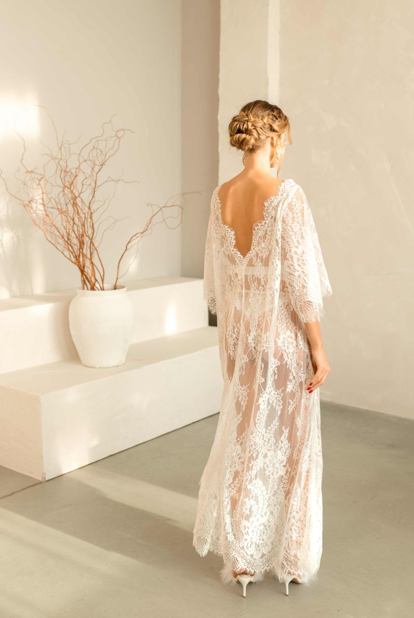 Back view of the Flora lace wedding nightdress, revealing the elegant back neckline.