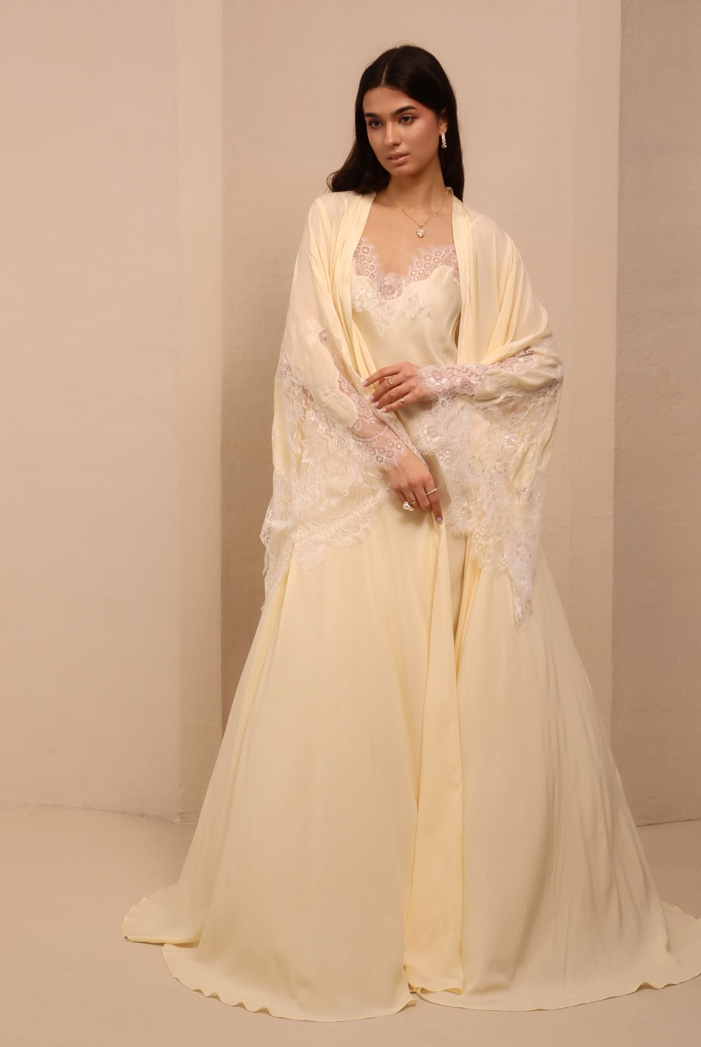 A dynamic view of the Robe and Nightgown Set with a flowing hem, capturing the airy movement of the material.