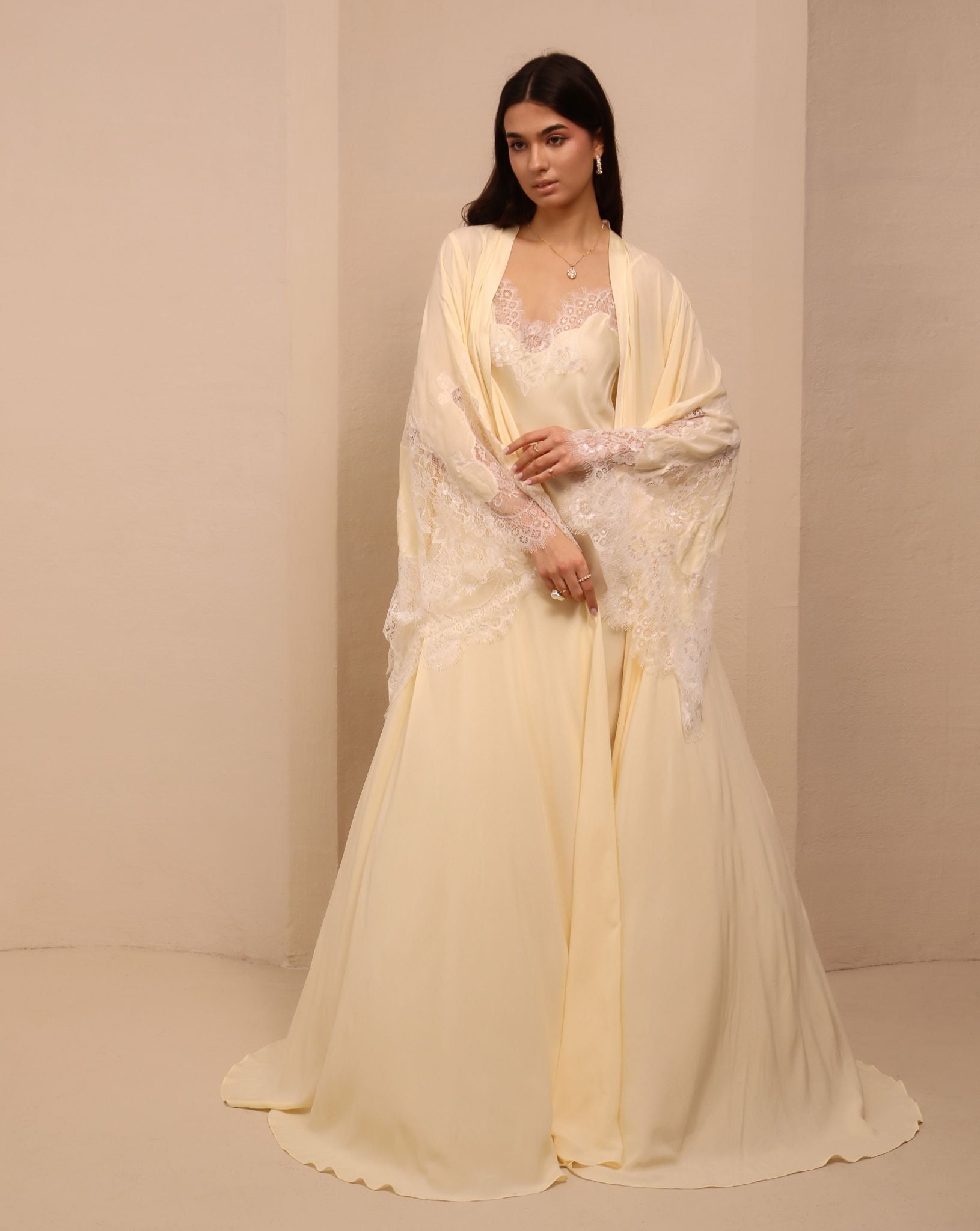 A dynamic view of the Robe and Nightgown Set with a flowing hem, capturing the airy movement of the material.