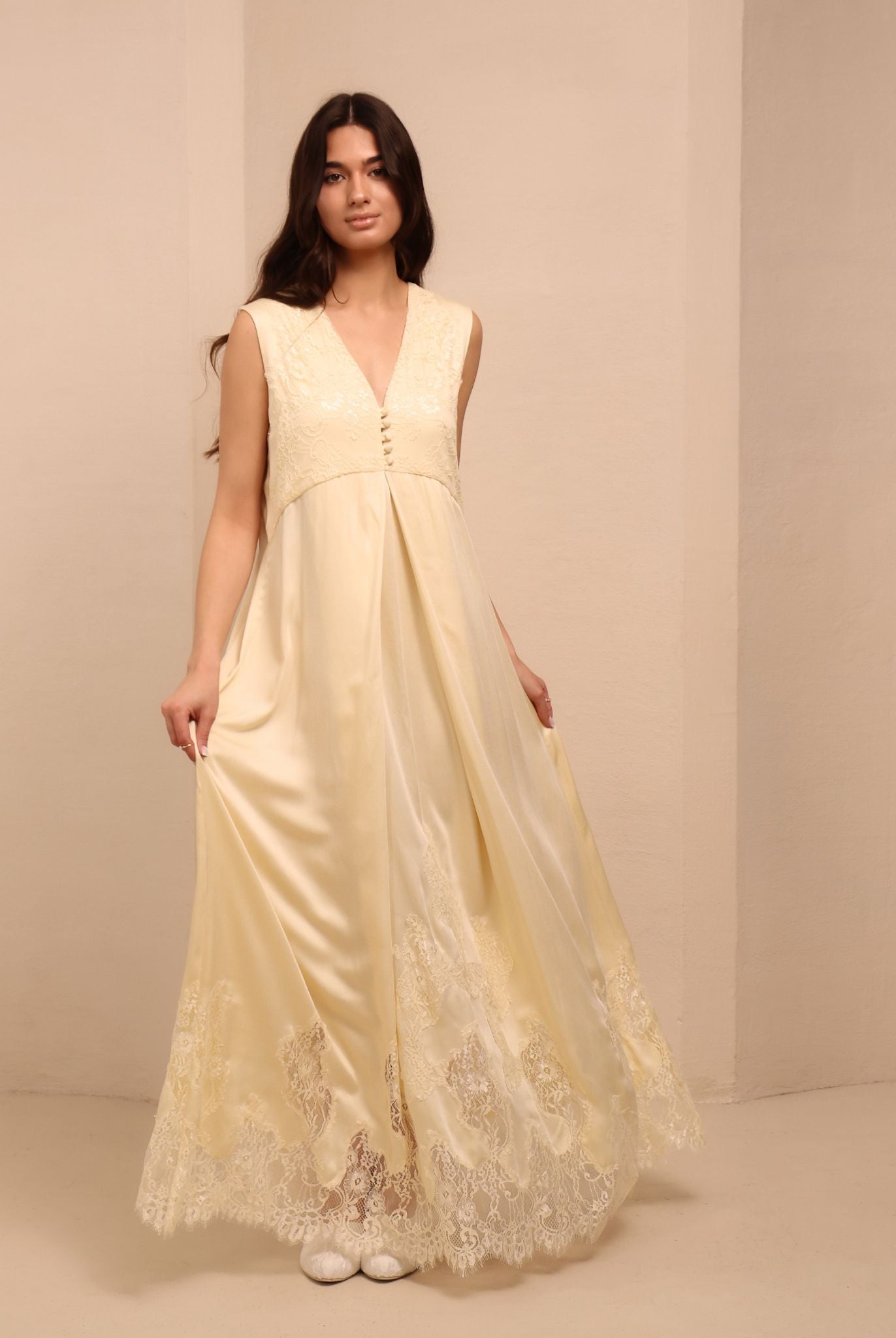 A dynamic view of the nightdress, capturing the loose fit and the gentle support needed during motherhood stages.