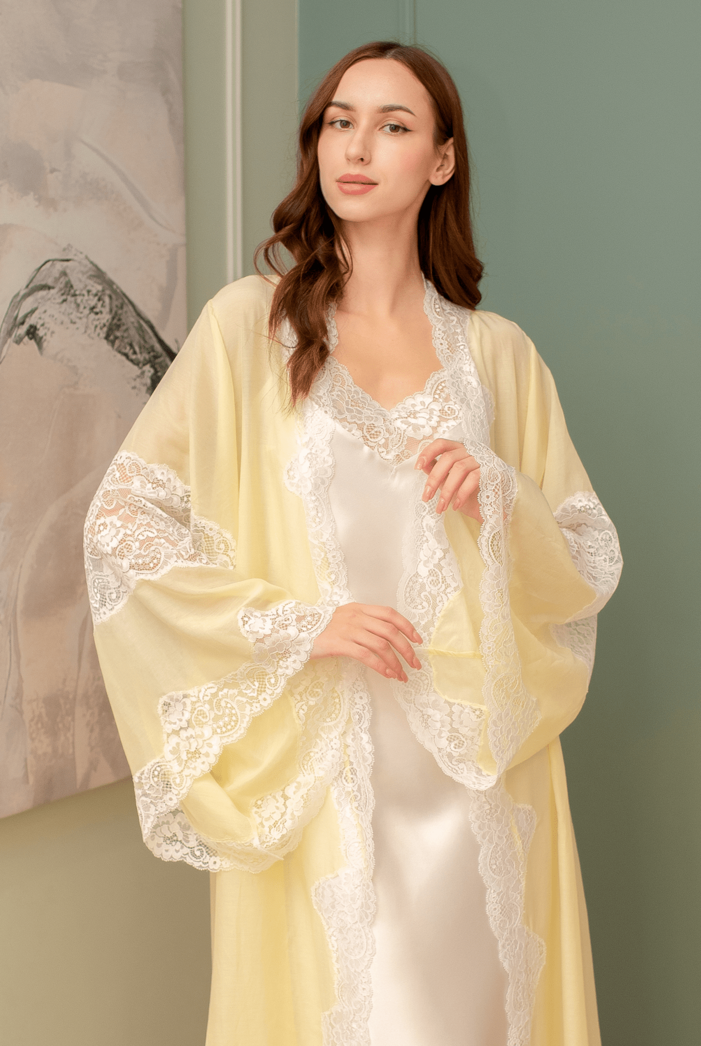 Mid-length shot of the silk-cotton duo, illustrating how the lightweight material rests gently against the body.