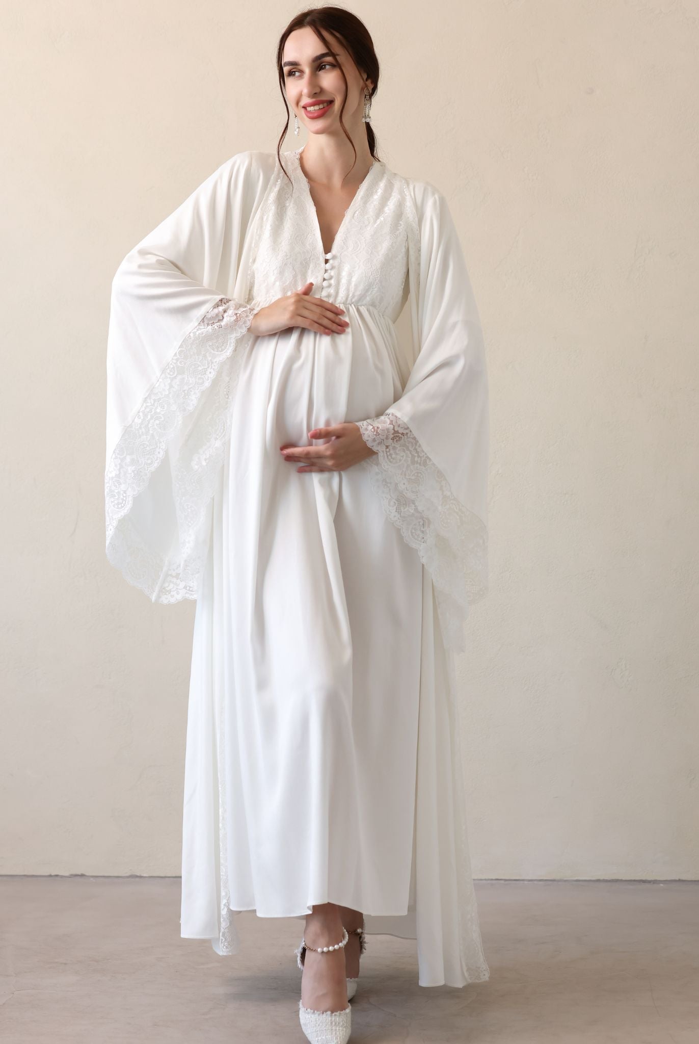 Full-length view of the Robe and Nightgown Set, capturing the perfect balance of maternity comfort and style.