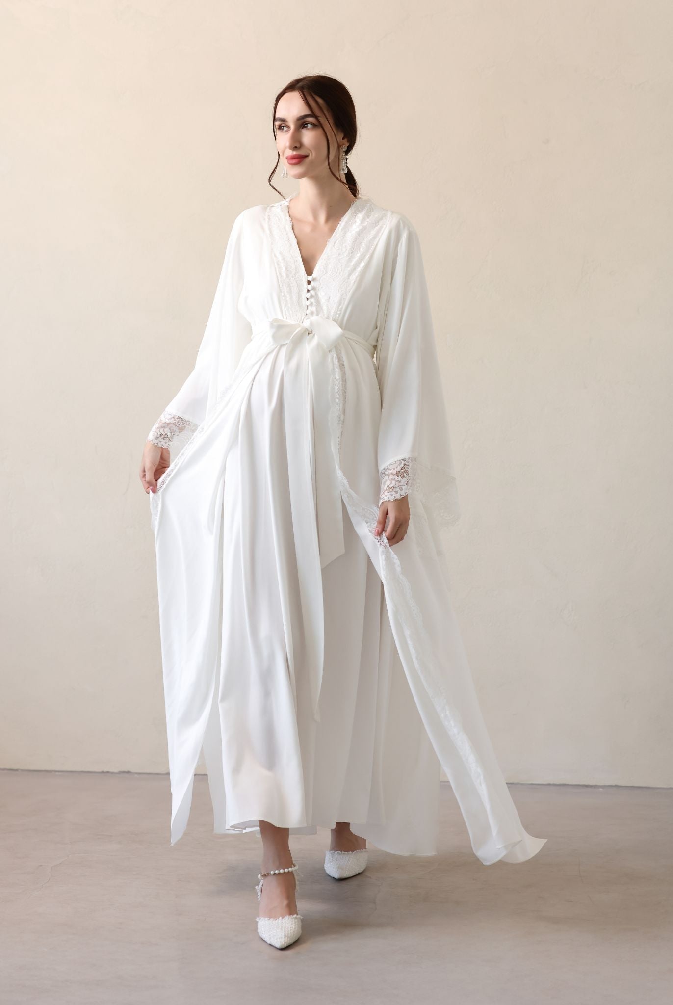 Dynamic view of the lightweight fabric flowing freely, providing plenty of room for ease and movement at home.
