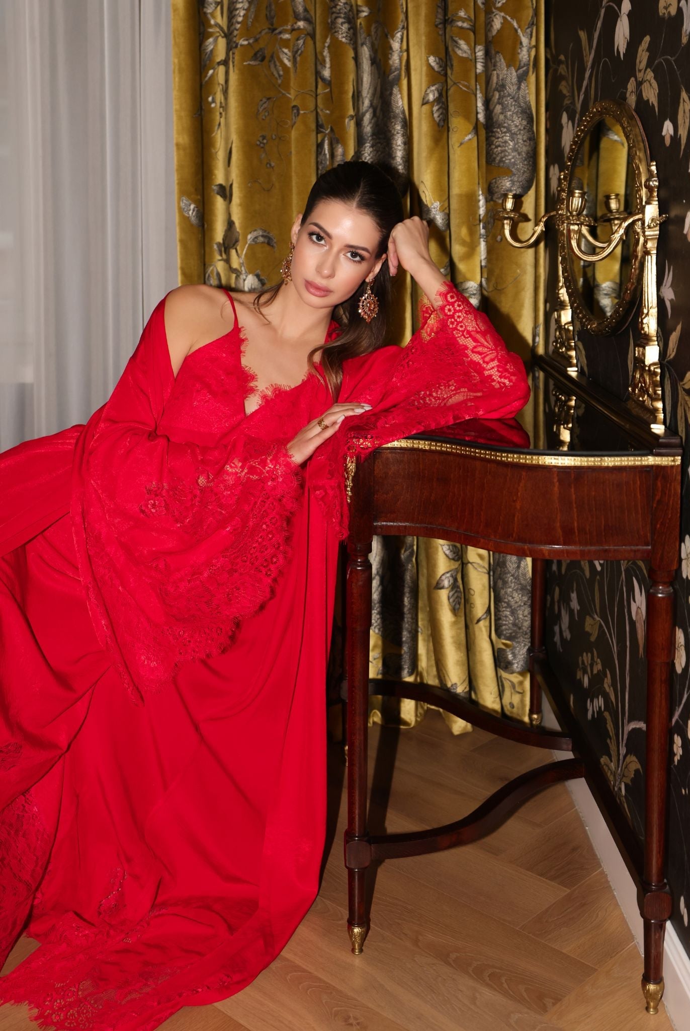 A creative shot by the dressing table, showcasing the reliable choice for home relaxation and daily wear.