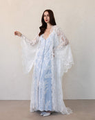Feminine floral lace nightwear set by Kafemme, featuring bell sleeves and flattering cut