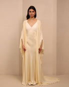 A static frontal view of the Robe and Nightgown Set, showcasing the soft sheen and refined silhouette.