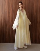 Light yellow Robe and Nightgown Set in a full-length shot, showcasing the wide flowing sleeves and soft cotton.