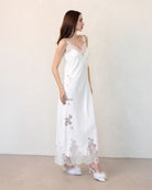 Back view of sheer lace robe with gentle train
