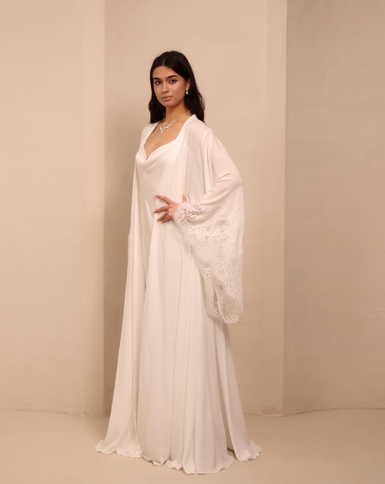 A static full-length view of the attire, illustrating a silhouette that feels like a starlit rendezvous.