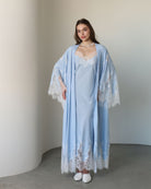 A full-length frontal shot of the Robe and Nightgown Set, showcasing the soft, structured drape of high-quality cotton.