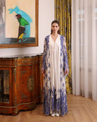 A poised frontal view of the Robe and Nightgown Set, designed for moments where comfort and beauty are equal.