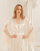 Bridal lace robe with sheer sleeves and wide cuffs – luxury nightwear by Kafemme