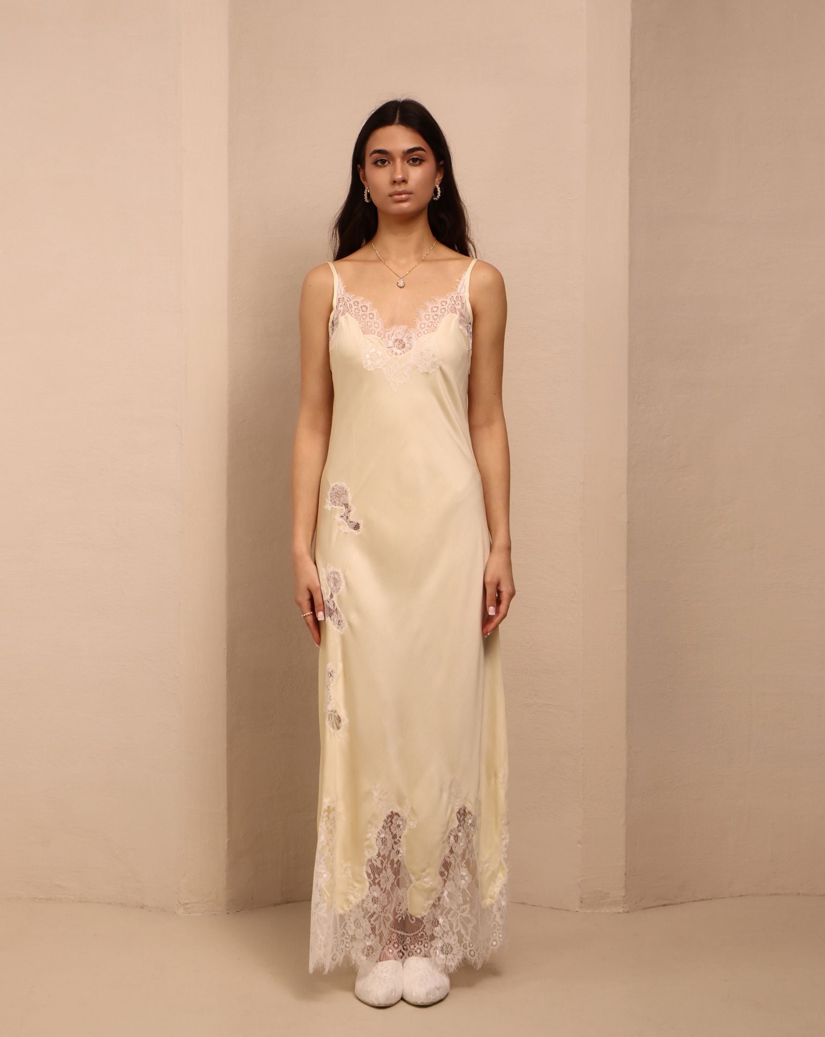 A serene static portrait of the Robe and Nightgown Set, focusing on the gentle cotton-blend and poetic feel.