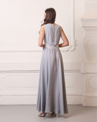 A full-length rear view of the nightgown from the maternity robe and nightgown set, showing the straight elegant hem.