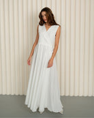Frontal view of the maternity cotton nightgown, showcasing the wrap-over style and its comfortable fit.
