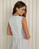 A back view of the nightgown from head to hips, showing the clean tailoring and smooth drape over the body.