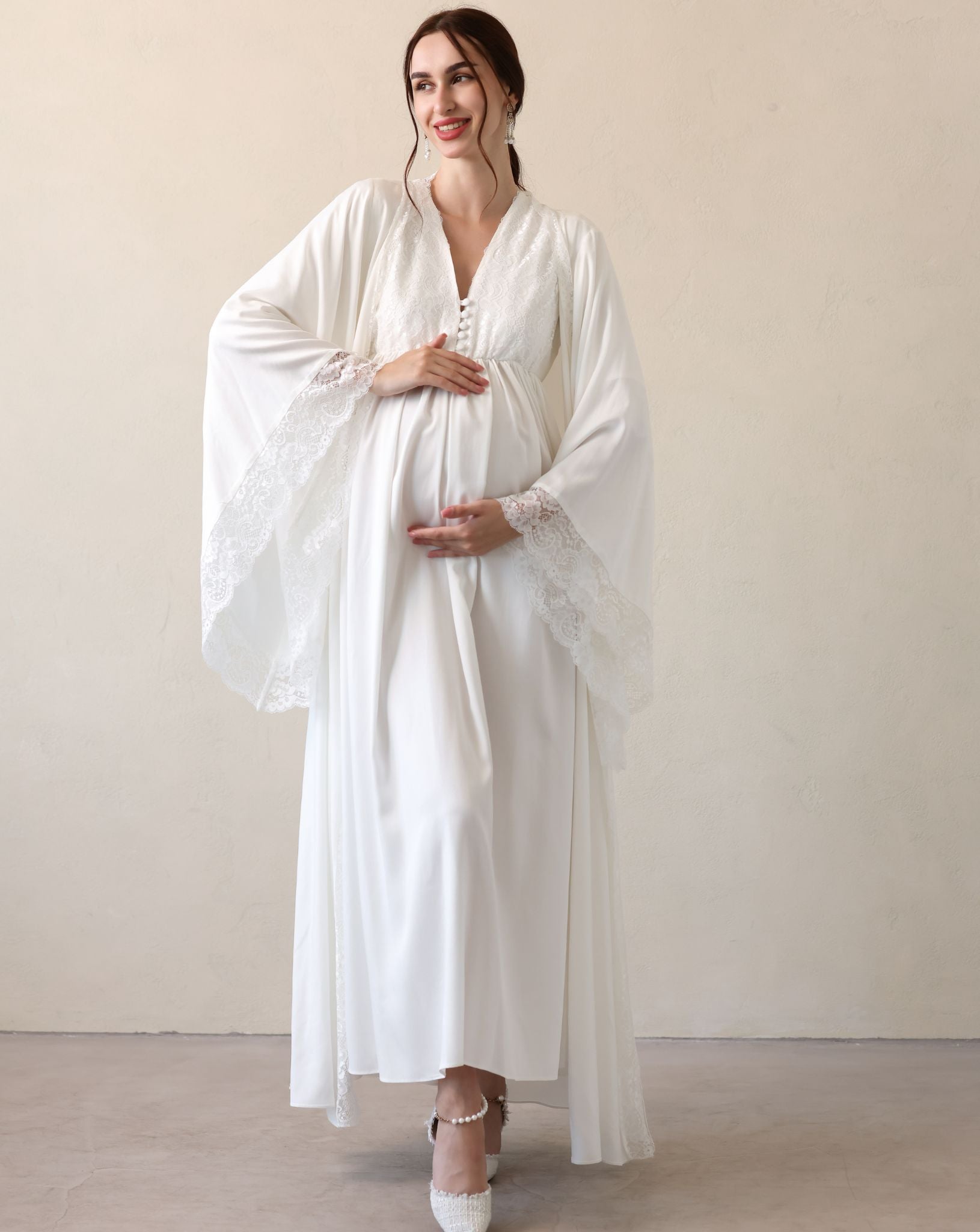 Full-length view of the Robe and Nightgown Set, capturing the perfect balance of maternity comfort and style.