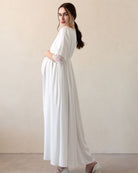 A side view of the Robe and Nightgown Set, showing the soft elastic band under the bust for a relaxed fit.
