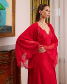 Mid-length shot of the Robe and Nightgown Set, focusing on the wrap-over style and the room to move freely.